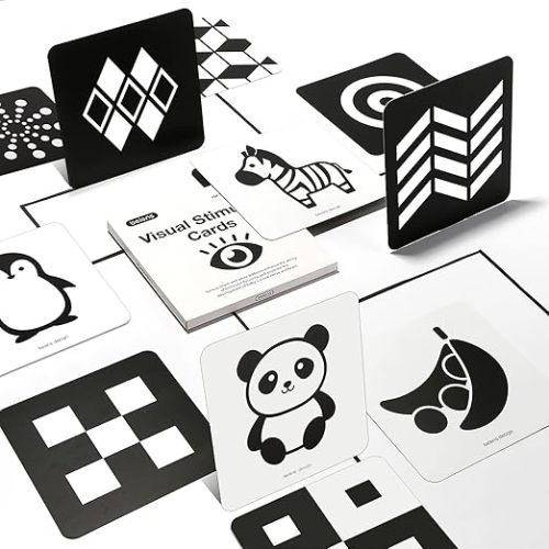 beiens High Contrast Baby Flashcards, Newborn Brain Development Toys, Visual Stimulation Learning Activity Cards, Black and White Baby Toy, 20 PCs 40 Pages 5.5'' x 5.5'' Educational Infant Shower Gift