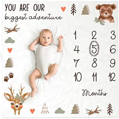 ZICOTO Modern Baby Milestone Blanket - Beautiful Woodland Friends Design for Personalized Monthly Baby Pictures - Cherish Your Adorable Babys Boy Or Girl Milestones Forever