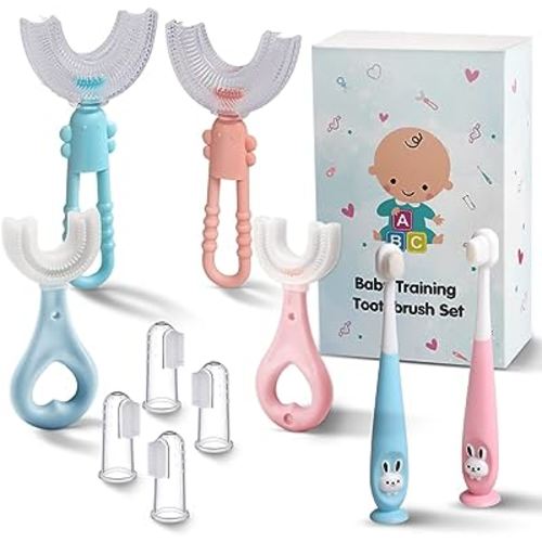 Baby Toddler Infant Toothbrush 6 to 12 Months and Up Age 1 2 3 1-2 2-4 Year Old, 10 in 1 Toothbrushes Gift Set with Soft Finger U-shaped Brush Brushing Bristles for Newborns Kids Children Child