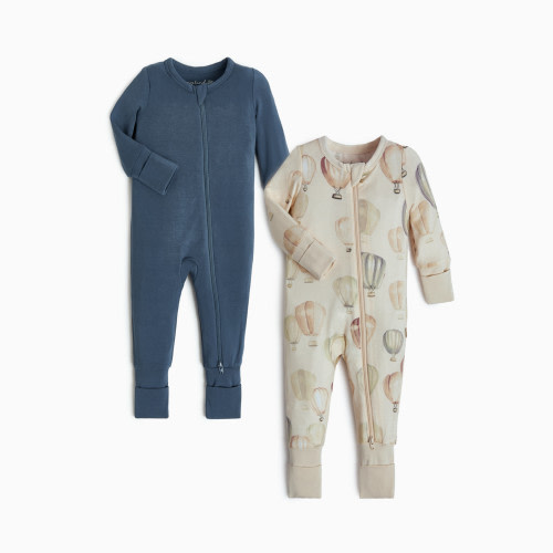 Tiny Kind Bamboo Viscose Convertible Footie (2 Pack) - Navy/Up Up & Away, 6-12 M