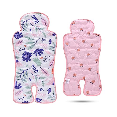 Gel Car Seat Cooler Pad,1 Pack Double Sides-Universal Baby Stroller Ice Cushion,Summer Cooling Seat Liner,Multifunctional Suitable for Baby Dining Chair,Child Safety Seat (Pink Flowers +Peach)