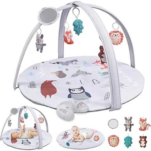 Baby Gym Play Mat, Baby Play Gym with 6 Detachable Sensory Toys, Foldable Tummy Time Activity Mat for Sensory & Motor Skills Development, Baby Toys Gift for 0-3, 3-6, 6-12 Months