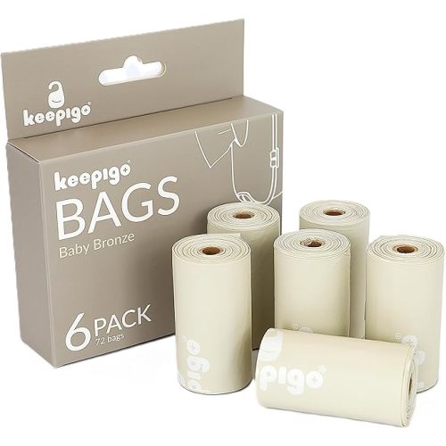 Compostable Disposable Diaper Bags Refills | 6 Rolls, 72 Leak-Proof, XL Biodegradable Baby Poop Bags | Eco-Friendly Diaper Trash Bags for Home, Travel, Pet Waste | Odor-Free, (Beige)