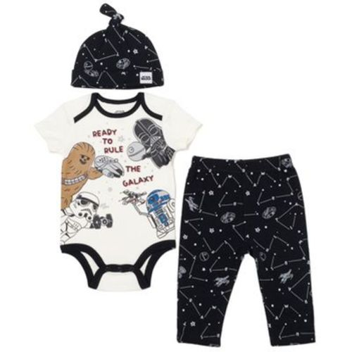 Star Wars C-3po Darth Vader Chewbacca Newborn Baby Boys 3 Piece Outfit Set: Cuddly Bodysuit Pants Hat White / Black 0-3 Months