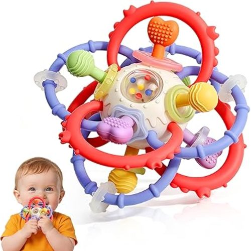 Baby Sensory Teething Toys 0-6 6-12 Months, Multi-Functional Baby Teether & Rattle Toy, BPA-Free Silicone Baby Chew Toy for Teething Relief, Ideal Newborn Infant Shower Gifts for Boys Girls