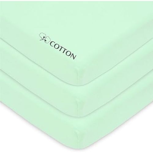 American Baby Company 3 Pack Fitted Mini Crib Sheet 24" x 38", Soft Breathable Neutral 100% Cotton Jersey Portable Sheet, Mint, for Boys and Girls, Fits Most Pack N Play Mattresses