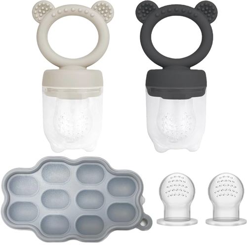 Baby Breastmilk Popsicle Freezer Molds & Baby Fruit Food Feeder Pacifier Set, JEXFUN Baby Silicone Nibble Freezer Tray Food Storage Containers, Breast Milk Ice Cubes for Teething & Self Feeding