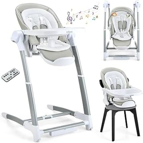 INFANS 3 in 1 Baby High Chair, Electric Baby Swing, Infant Dining Booster Seat with Remote Control One-Hand Removable Tray Double Cushion, Multifunction Highchair for Toddlers