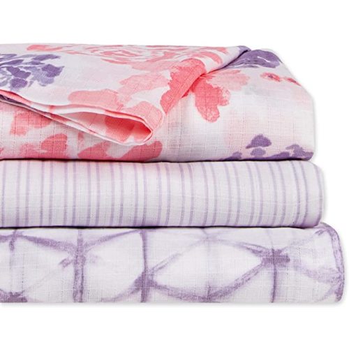 Burt's Bees Baby - Swaddles, Muslin Cotton Baby Blankets, 3-Pack, Multipurpose Lightweight & Breathable 100% Organic Cotton - Spring Roses