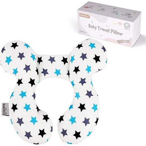 KAKIBLIN Baby Neck Pillow, Upgraded Baby Support Pillow, Head Pillows for Carseat, Newborn Neck Support for Car Seat,Pushchair,Travel (White Star)