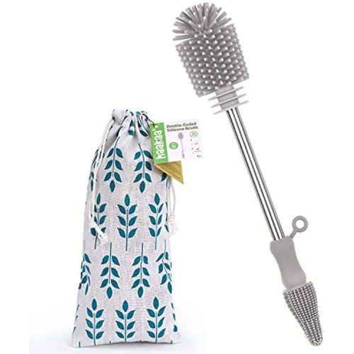 haakaa Cleaning Brush Baby Bottle Brush Cleaner Double-Ended Soft Bristles for Scrubbing Breast Pumps,Breast Milk Collectors,Baby Bottles,Teats,milk Storage Bags and Any General Kitchen Item,SUVA Grey