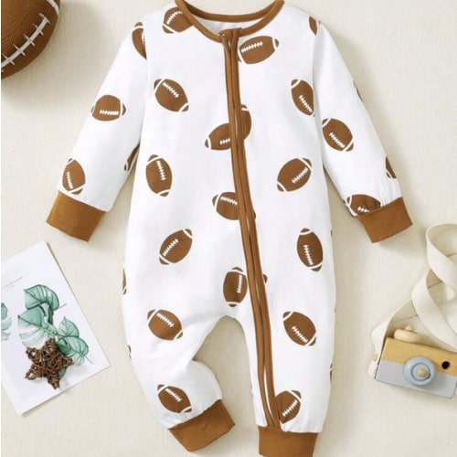 Baby Boy Long Sleeve Printed Casual Jumpsuit, Baseball Sports Series