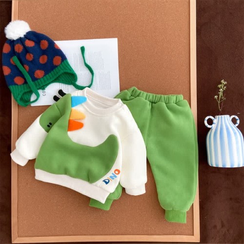 DINO Baby 2-Piece Green Fleece Lined Set