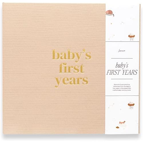 Lamare Baby Memory Book - Baby’s First Year Book, Linen Baby Book Keepsake, Baby Journal, Baby First Year Baby Keepsake Book, Childhood Memory Book with Pocket for Modern Families