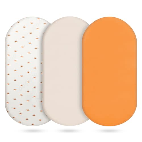 3-Pack Cotton Muslin Bassinet Sheets - Fitted Elastic Mattress Cover for Baby Boys & Girls, Breathable Bedside Bassinet Sheets Neutral Colors (Fits Oval & Rectangle Shape) (Orange)