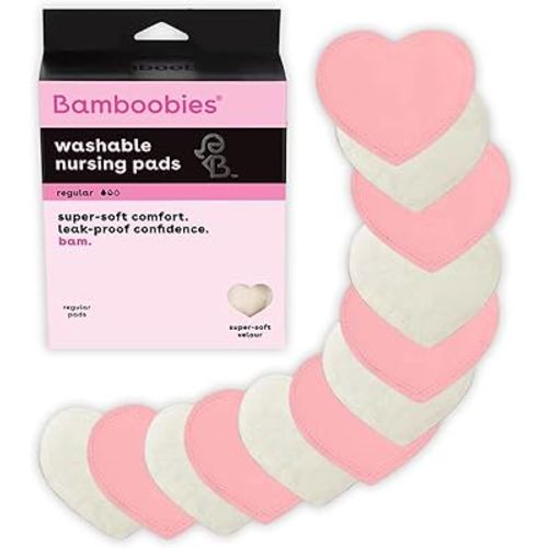 Bamboobies Women’s Nursing Pads, Reusable and Washable for Daily Use, Leak-Proof Pads for Breastfeeding, Pink, 12 Pads