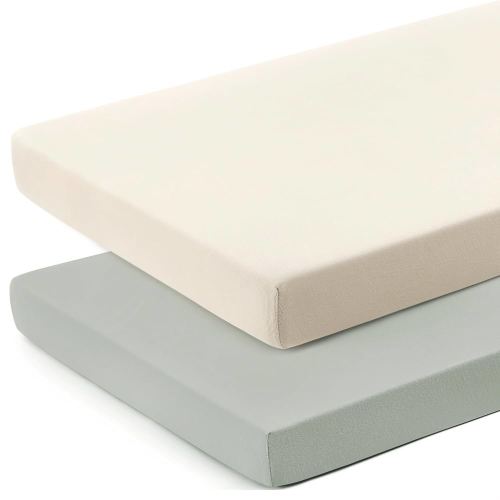 GRSSDER Mini Crib Sheets Fitted, Pack and Play Sheets 2 Pack, Ultra Soft Stretchy Pack N Play Sheets, Universal Fit for Playard Mattress, Jersey Crib Sheets Neutral for Boys and Girls, Beige/Gray