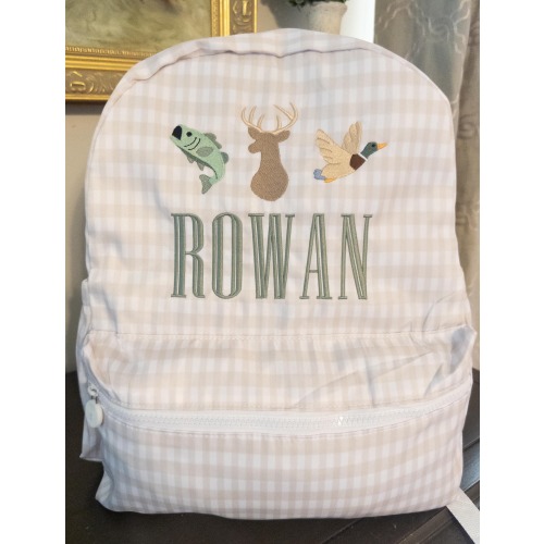 Embroidered Deer Hunting Backpack Set: Boys Diaper Bag, Luggage, Gingham Nylon School Set