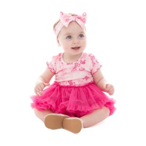 Barbie Baby Girls Printed Tutu Dress with Matching Bow Headband, Sizes 0/3M-24M