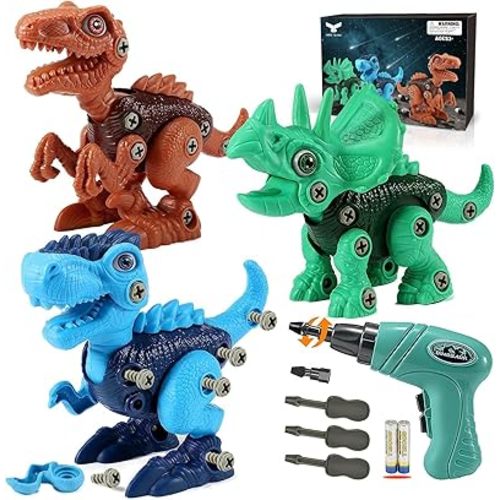 FREE TO FLY Dinosaur Toys for Kids 3-5: Take Apart STEM Learning Toys, Building Construction Sets with Electric Drill, Birthday Gifts for Boys Girls Age 4 5 6 7 8 Year Old
