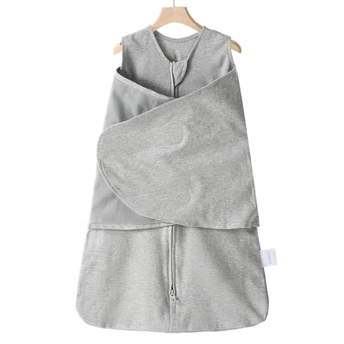 Ftikvo Swaddle-Blanket Baby Girl & Boy Swaddles Newborn Infant Transition 100% Cotton Wrap Blankets, 3-Way Adjustable Wearable Blanket, TOG 1.0 (Grey, 3-6 Month)