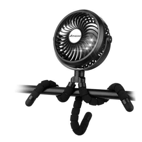 AMACOOL Battery Operated Stroller Fan Flexible Tripod Clip On Fan with 3 Speeds and Rotatable Handheld Personal Fan for Car Seat Crib Bike Treadmill (Black)