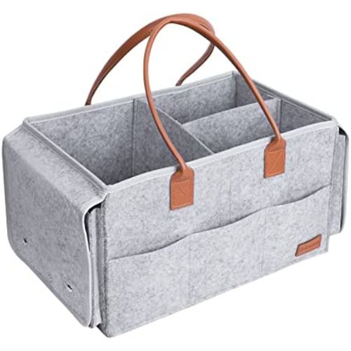 Baby Diaper Caddy Organizer Felt Nursery Storage Bin Portable Nappy Caddy with Changing able Car Organizer Basket for Diapers and Baby Wipes and Toys (Style A)