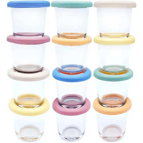 Elk and Friends 4oz Borosilicate Glass Baby Food Storage Jars with Silicone Lid | Strong Glass | Set of 12 | Microwave, Oven & Dishwasher Safe | Infant and Babies