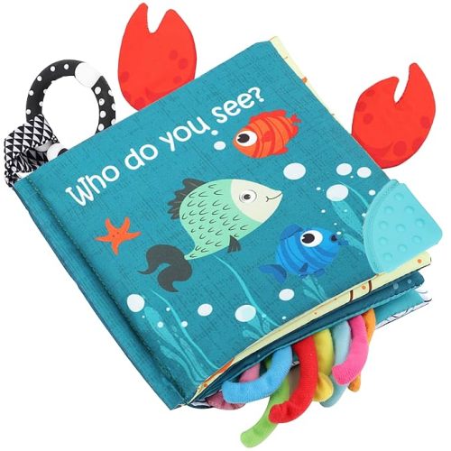 Fish Baby Books Toys, Touch Feel Cloth Crinkle Books for Babies
