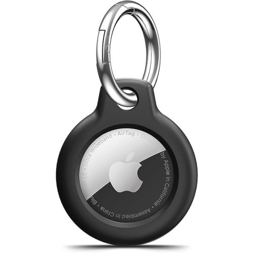 Airtag Holder Air Tag Case with Keychain, Anti-Scratch Airtags Key Chain for Apple Air Tags, Airtag Accessories for GPS Item Finder Tracker, Black
