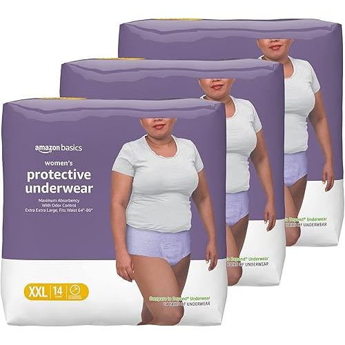 Amazon Basics Incontinence Underwear for Women, Protective, Disposable, Postpartum, Maximum Absorbency, XX-Large, Lavender, 42 Count (3 Packs of 14)