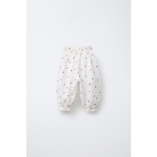 TEXTURED FLORAL PRINT PANTS - Oyster-white | ZARA United States