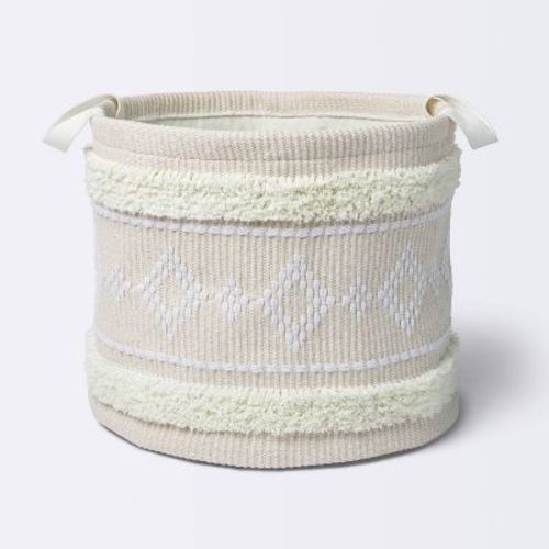 Tufted Fabric Large Round Storage Basket - Khaki And Cream - Cloud Island™