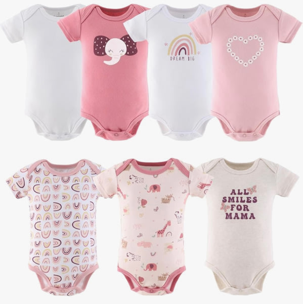 The Peanutshell Baby Girl Short Sleeve Bodysuits - 100% Cotton Infant Outfits, 0-24 Months - Rainbow Safari