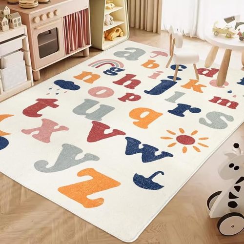 ABREEZE Play Mat, Faux Wool Kids Play Area Rugs 4' x 5.3' Non-Slip Childrens Carpet ABC Number Educational Learning & Game Decor Living Room Bedroom Playroom Nursery Best Shower Gift