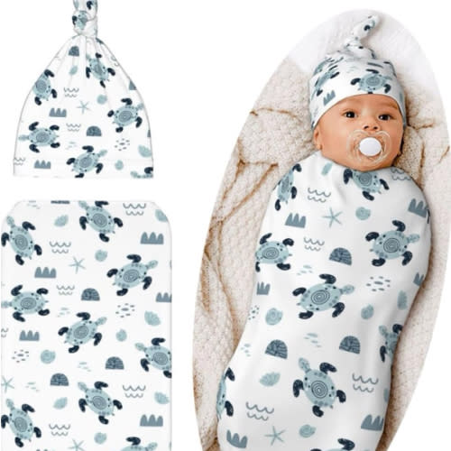 Amazon.com: Sea Turtle Baby Stuff Swaddle Blanket Set with Beanie Hat for Boys and Girls, Soft and Stretchy Newborn Sleeping Sack Receiving Blanket Shower Gift : Baby
