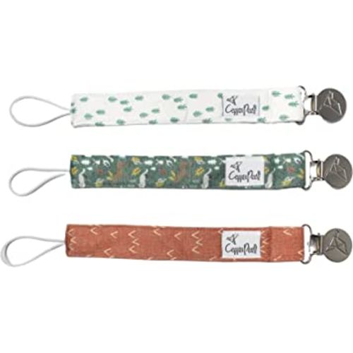 Copper Pearl Pacifier Clip 3-Pack: Premium Knit Binky Clips for Baby Girls and Boys - Stylish Stainless Steel Pacifier Holder Clip - Baby Pacifier Clips for No More Floor Drops - Atwood