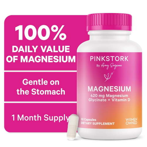 Pink Stork Magnesium Glycinate Supplement, Sleep + Stress Vitamin, 60 Capsules, 1 Month Supply