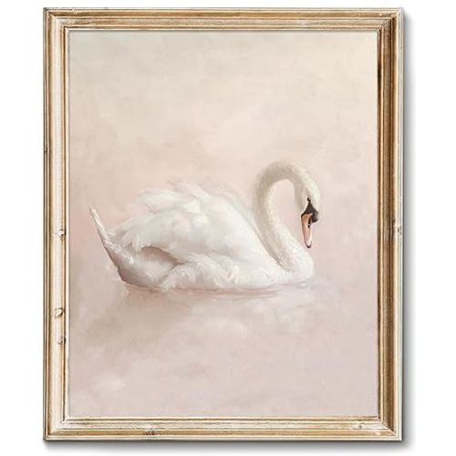 RETRART Vintage Swan Canvas Wall Art - Swan Vintage Art Prints for Wall Decor, Elegant Animal Oil Painting Decor for Living Room Bedroom Kitchen - 8" x 10" - UNFRAMED
