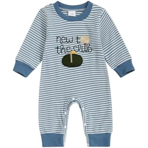 Newborn Baby Boy Golf Clothes New to the Golf Club Embroidery Waffle Long Sleeve Jumpsuit Romper Baby Shower Outfit