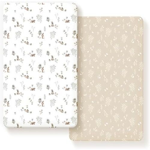 GRSSDER Stretch Ultra Soft Jersey Knit Fitted Crib Sheets Set 2 Pack,Fit All Standard Crib Mattress Pads Safe and Snug, Crib Fitted Sheet for Boys and Girls, Stylish Watercolor Rabbit Pattern