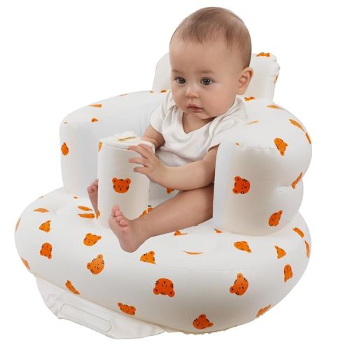 Inflatable Baby Seat for Babies 3 Months and Up, Toddler Floor Seats for Sitting Up, Built in Air Pump Baby Seats for Kids, Blow Up Baby Chair with Back Support - Tiger
