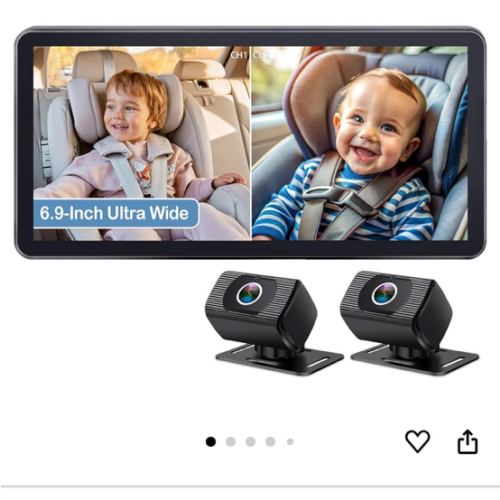 2-Kids Baby Car Camera for Seat: 6.9 Inch Ultrawide Display with Two Cameras Rear Facing - USB Powered Backseat Camera HD 1080P Easy to Install