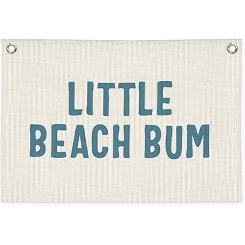 Little Beach Bum Canvas Banner - Coastal Nursery Wall Decor for Baby and Kids Room Nursery Playroom, Beach Theme Wall Hanging, Summer Surf Vibes, 30x20 Inch
