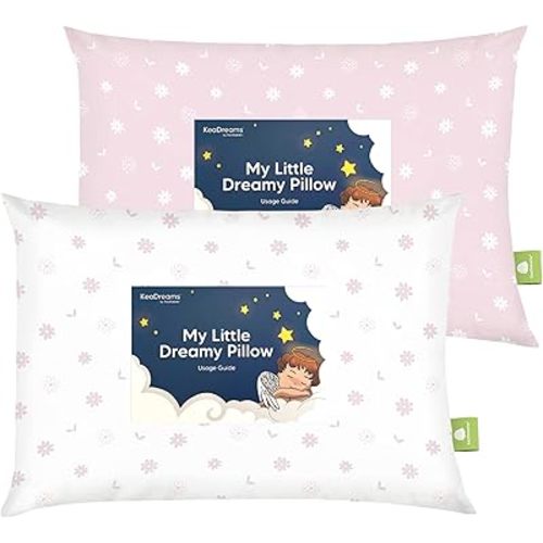 KeaBabies 2-Pack Toddler Pillow 13x18 - Soft Organic Cotton Kids Travel Bed Pillows for Sleeping, School, Nap, Machine Washable, Toddlers 2 to 5, Pillowcase Sold Separately (Daisy)