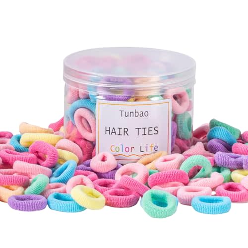 Tunbao 100 Psc Baby Hair Ties,Soft Cotton Toddler Hair Ties,Small Seamless Hair Bands for Little Girls and Kids,Multicolor Hair Elastics Ponytail Holders