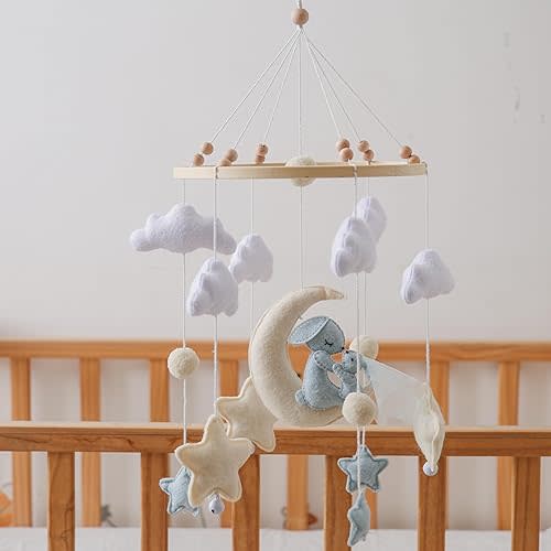 GOODMOM Dreaming Bunnies Baby Crib Mobile - Handmade Soothing Bedtime Baby Mobile for Crib - Felt Night Mood Nursery Decor for Baby Boys & Girls - Easy Assembly & Durable – Perfect Newborn Gifts