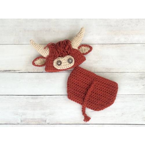 Crochet Highland Cow Baby Costume/Newborn Photography Prop