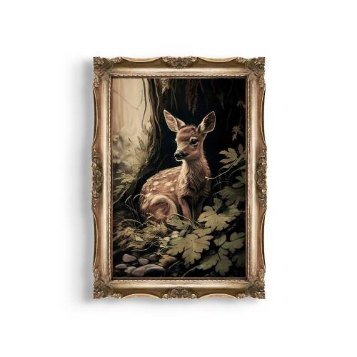 Little Fawn | Woodland Room Decor, Cottagecore Prints, Baby Deer Wall Art, Moody Painting Printable, Farmhouse Aesthetic Decor, Spring Decor