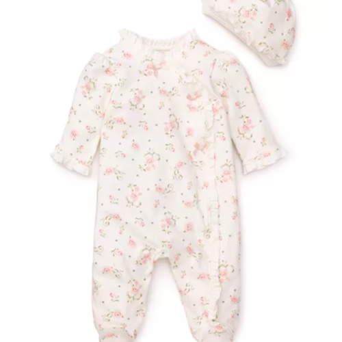 Girls' Vintage Rose Footie & Cap - Baby